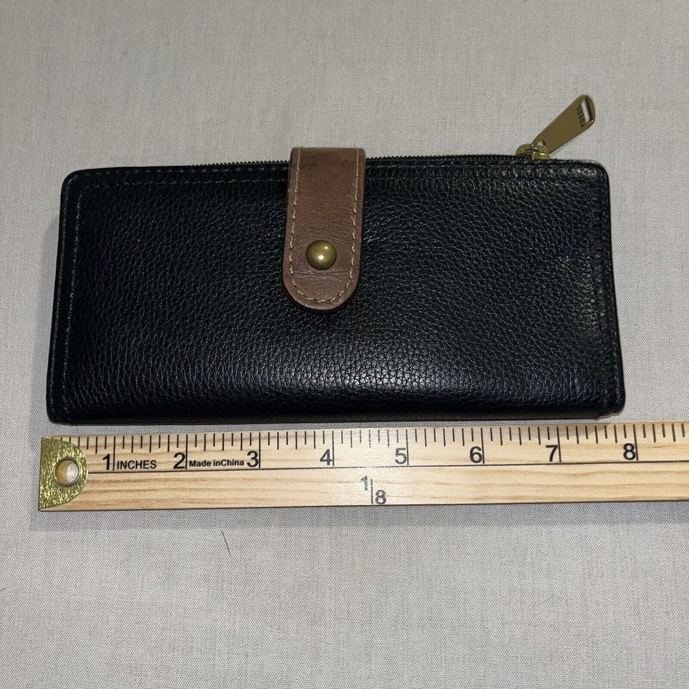 Fossil Leather Wallet Black Brown Clutch Pouch Card Organizer Pebble Bifold - Picture 3 of 11